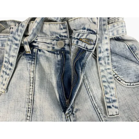 BLANK NYC High-Waist Light Blue Acid Wash Denim Paperbag Shorts Tie Belt Size 28 - Picture 8 of 14